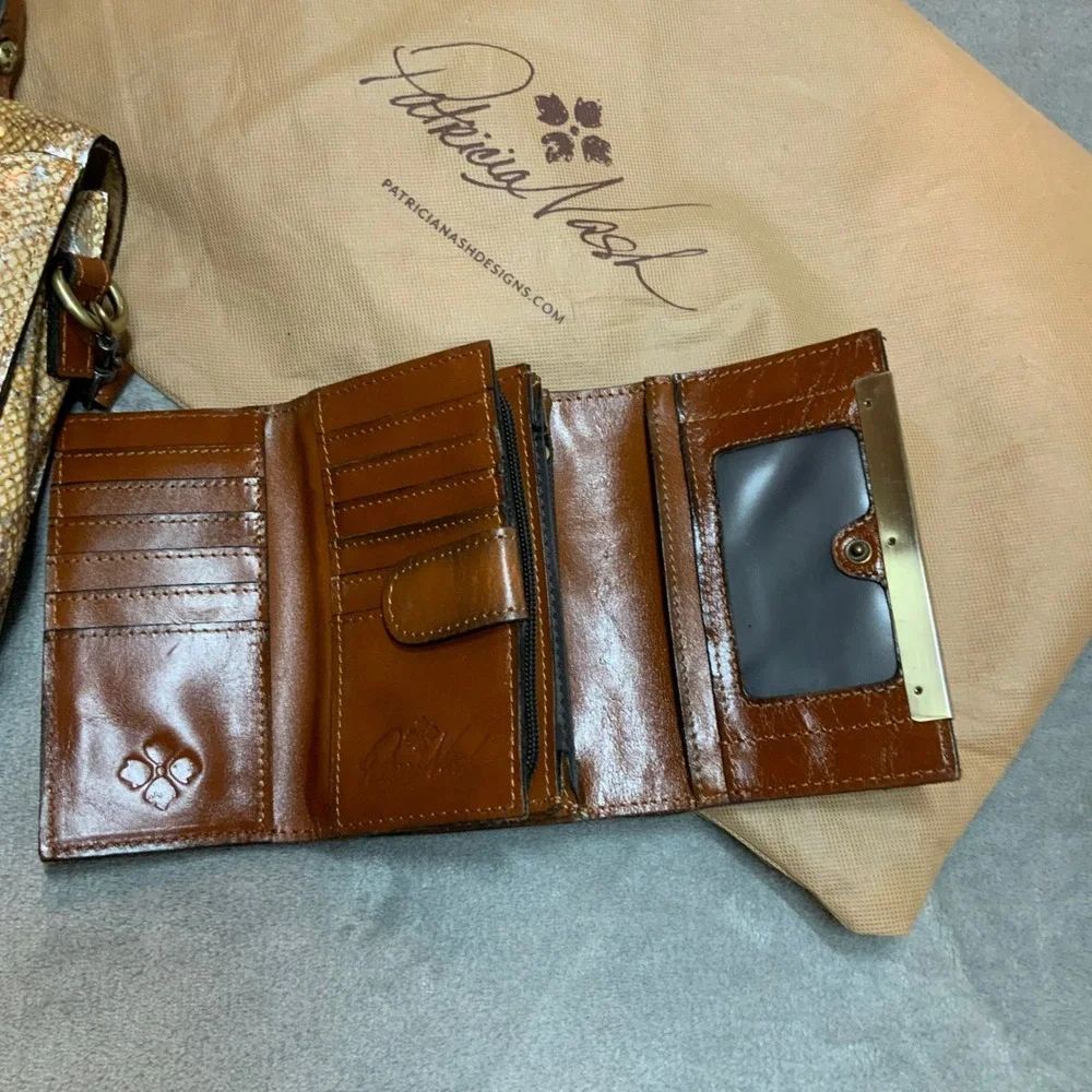 Patricia Nash Metallic Python Tan Leather Handbag Wallet Set P478371 NWT